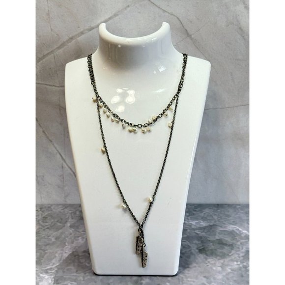 J. Jill Jewelry - J Jill Long Layered Silver Necklace Southwestern Style With Feather Charms
